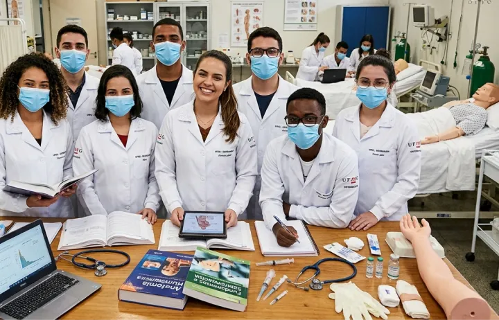Turma de enfermagem em ambiente de aprendizagem prática